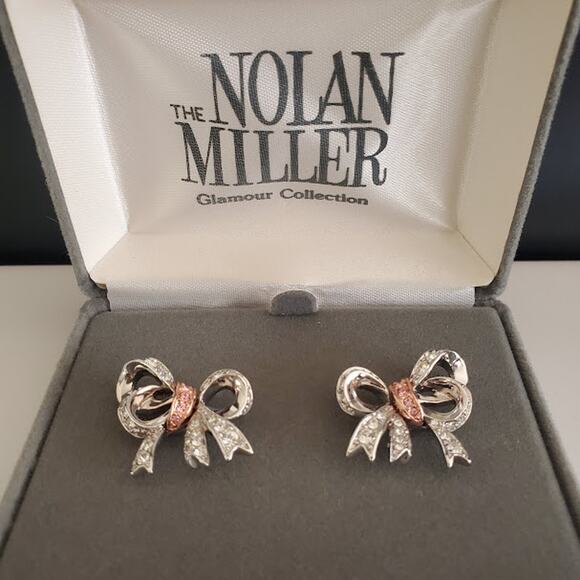 Nolan Miller Darling Bow Earrings Glamour Collection Silver Plate Rose Gold NIB - Picture 7 of 7
